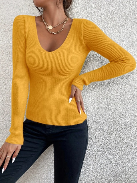 Bequem und Fellseitig Strickpullover mit V-Ausschnitt - Shirley