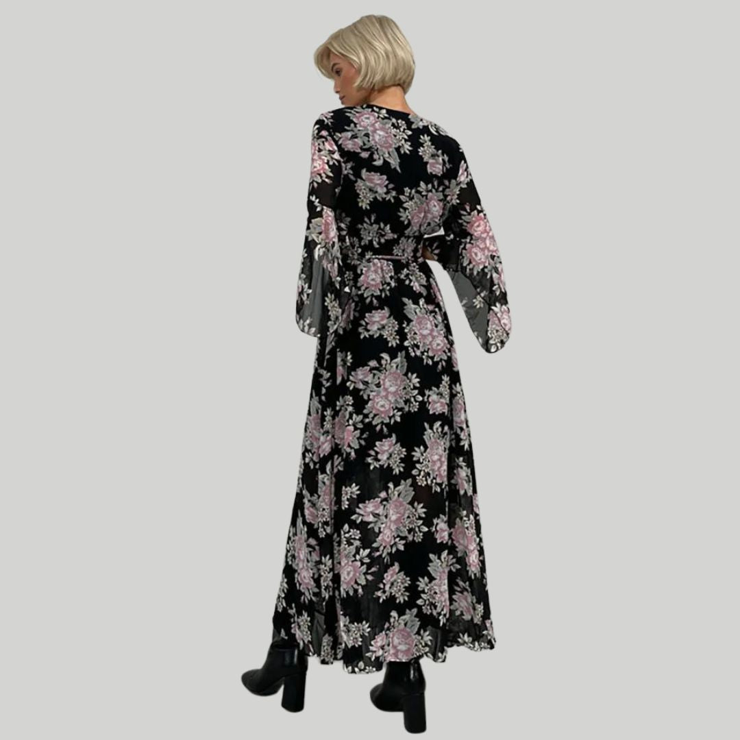 Norian - Florales Midi-Kleid mit V-Ausschnitt