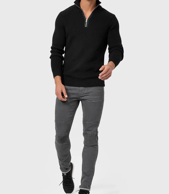 Tommy - Zip Up Langarm Pullover mit Kragen für Herren