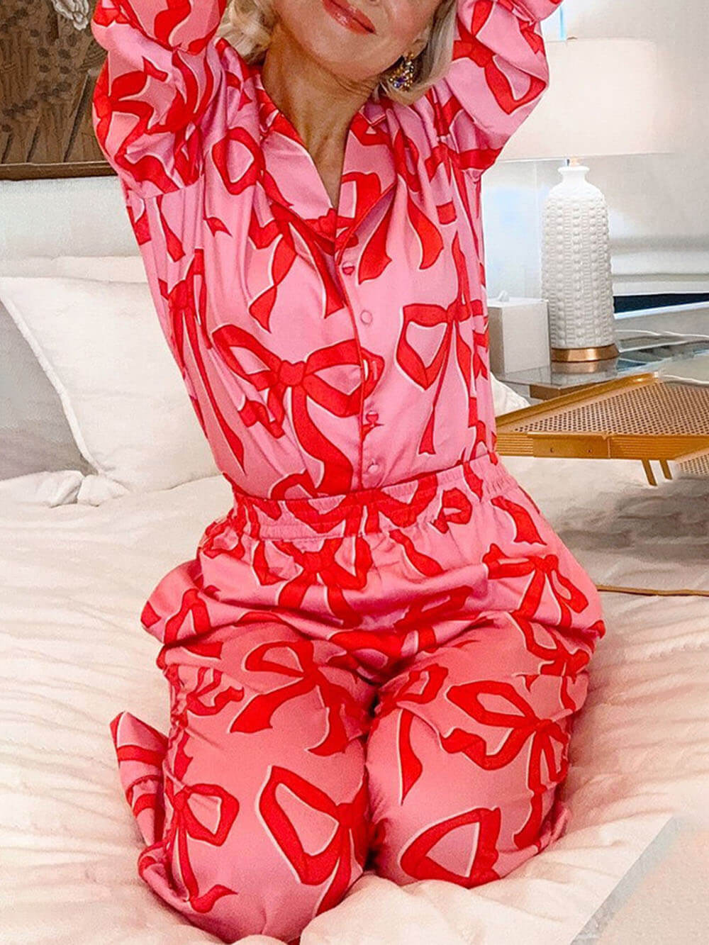 Rosa Pyjama-Set mit roten Schleifen - Margo