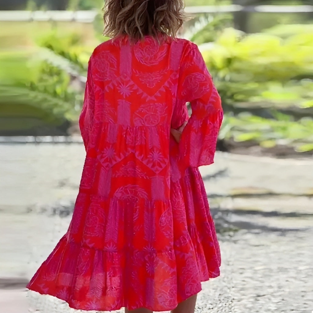 Grazia - Rotes Blumenmuster Schlagkleid