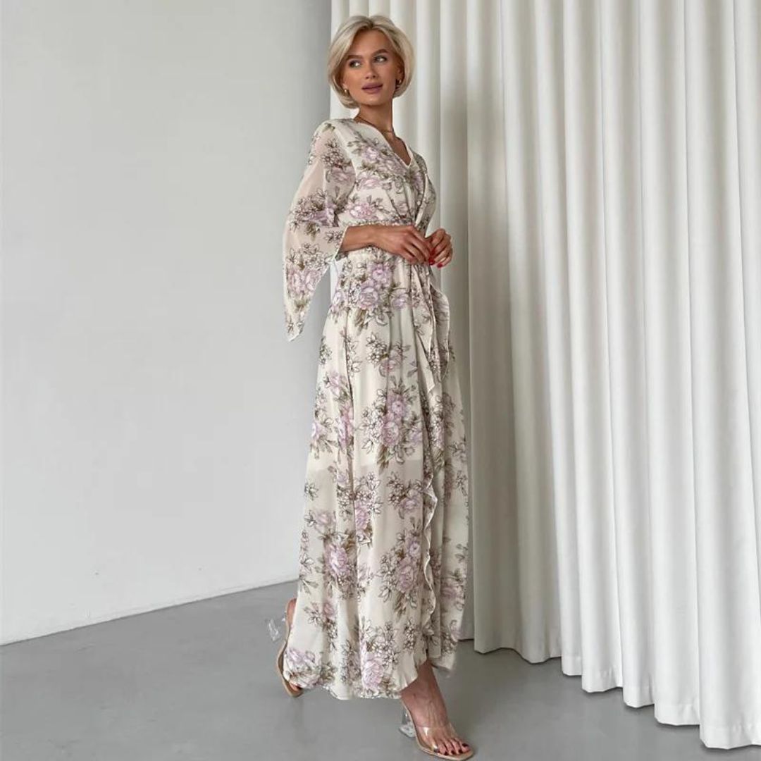 Norian - Florales Midi-Kleid mit V-Ausschnitt