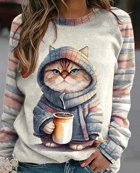 Elvira - Lässiges Sweatshirt Mit Katzenmuster