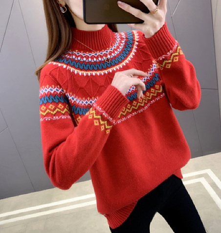 Rila - Schicker roter dicker Retro-Strickpullover