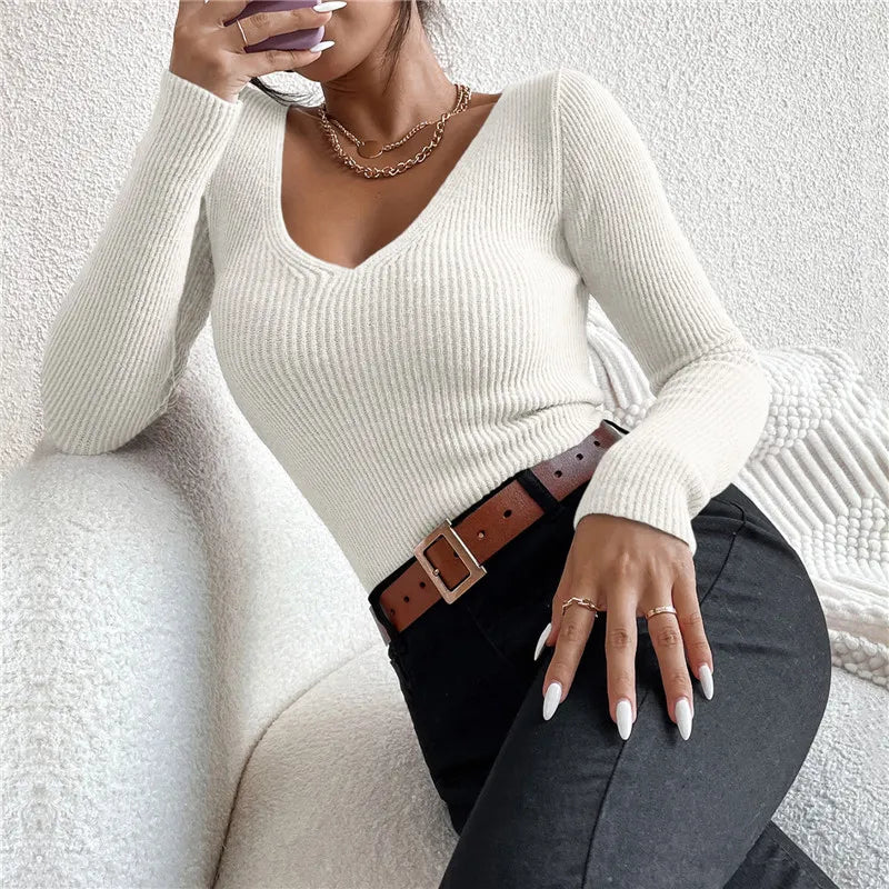 Bequem und Fellseitig Strickpullover mit V-Ausschnitt - Shirley