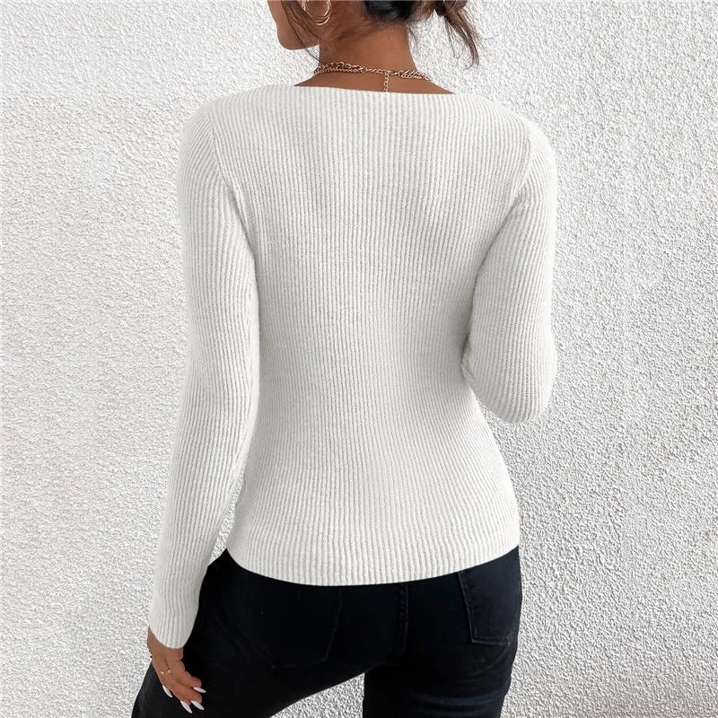 Bequem und Fellseitig Strickpullover mit V-Ausschnitt - Shirley