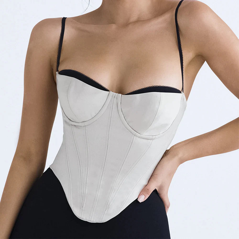 Sophia - Modernes Bustier-Oberteil mit Kontrastpaspelierung und Spaghettiträgern