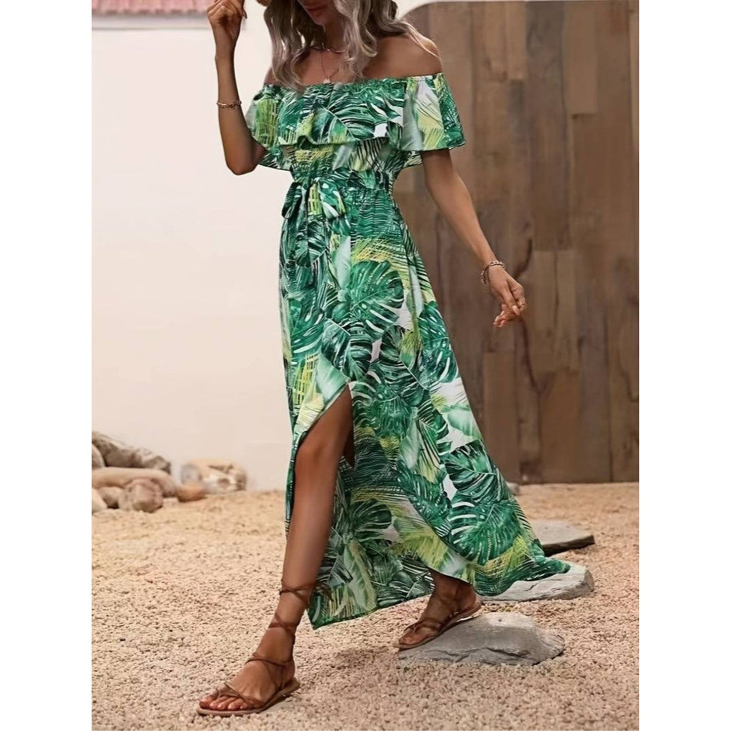 Evas - Off-Shoulder Sommerkleid mit hohem Schlitz