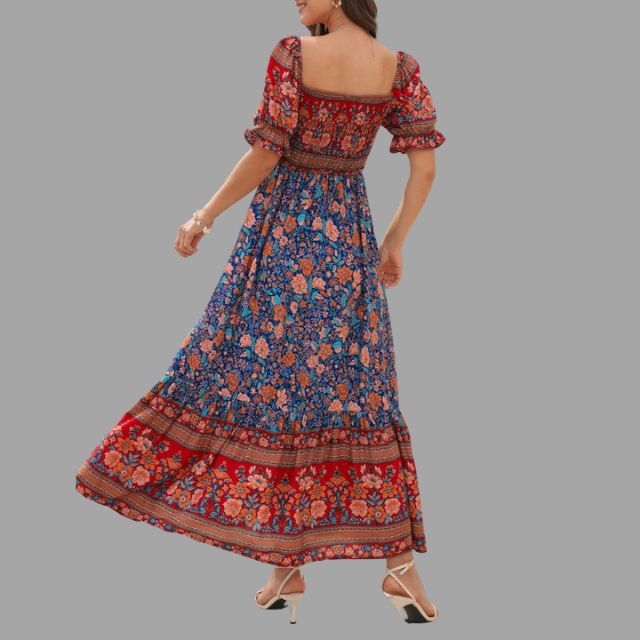 Bohora - Boho-Maxikleid mit Blumenmuster und schulterfreiem Schnitt