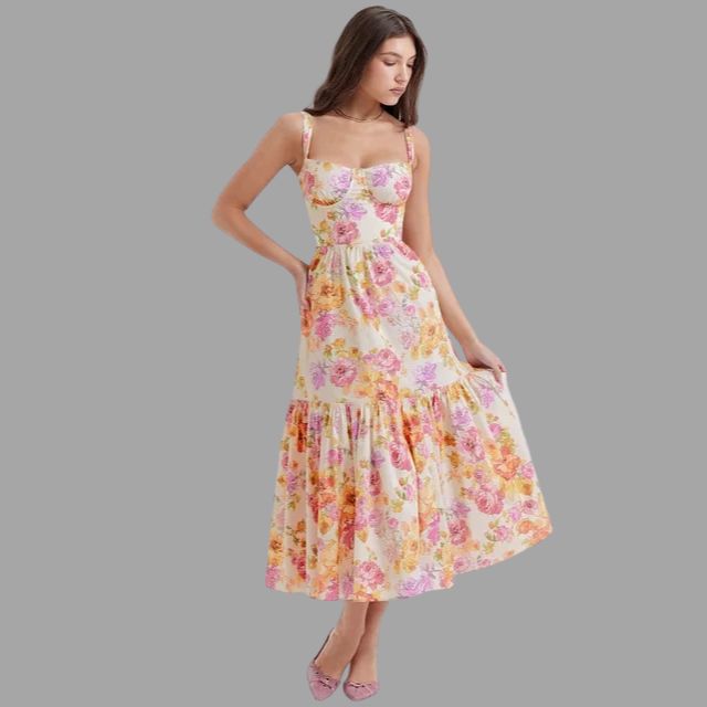 Perry - Midikleid mit Blumenprint und eckigem Ausschnitt