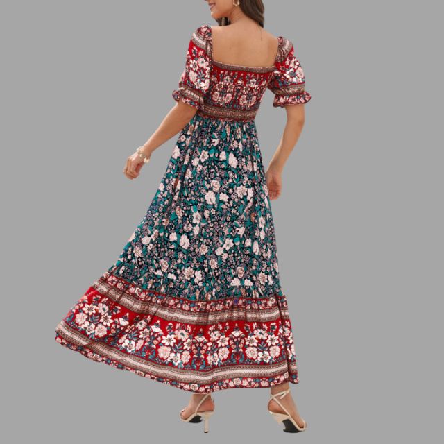 Bohora - Boho-Maxikleid mit Blumenmuster und schulterfreiem Schnitt