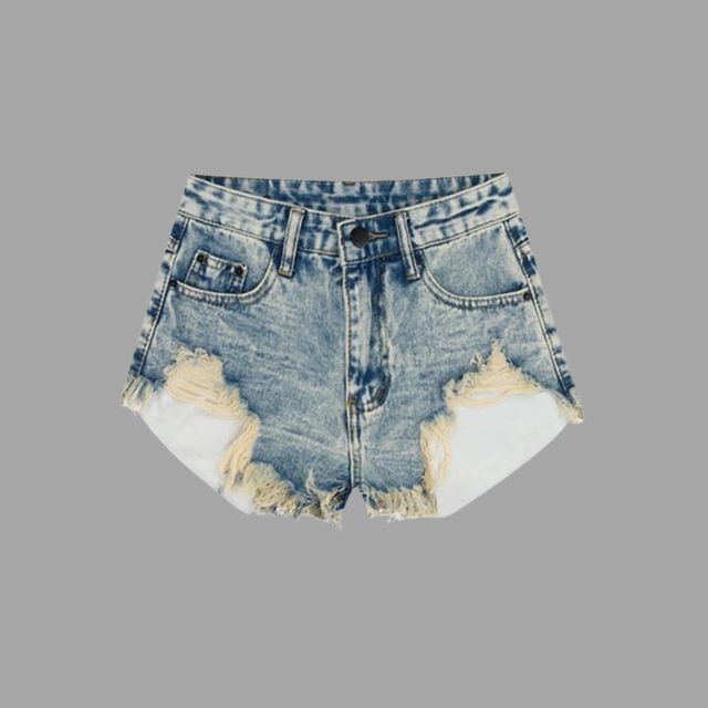 Lunaa - Distressed Denim Shorts mit Fransendetail