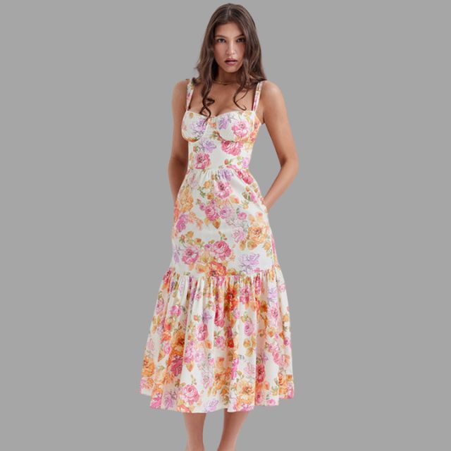 Perry - Midikleid mit Blumenprint und eckigem Ausschnitt