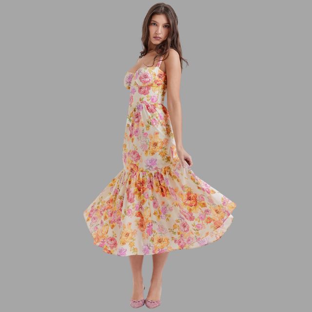 Perry - Midikleid mit Blumenprint und eckigem Ausschnitt