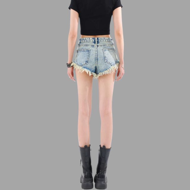 Lunaa - Distressed Denim Shorts mit Fransendetail