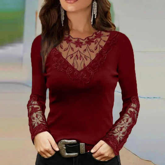 Delisa - Bluse mit V-Ausschnitt und Spitze